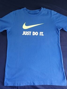 Nike Blue Tee with Yellow Swoosh Size Medium